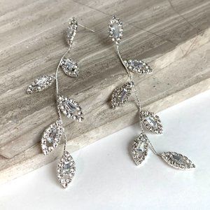 NEW~ Anthropologie BHLDN Long Crystal Vine Silver Earrings